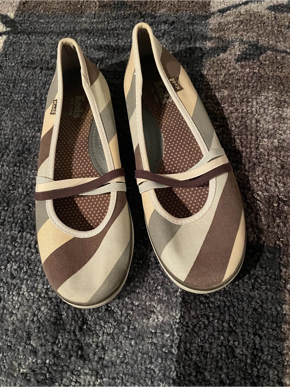Keds Women's Brown and Cream Striped Mary Jane Flats